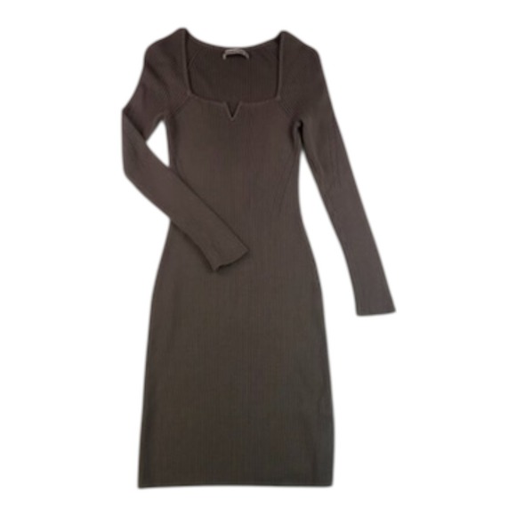 Abercrombie & Fitch Ribbed Knit Long Sleeve Midi Dress Brown Size XS - Picture 13 of 16